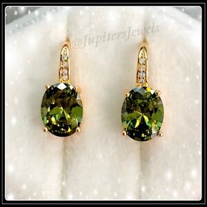 NEW 14K GOLD PERIDOT AUGUST OLIVE GREEN HOOK LOOP EARRINGS